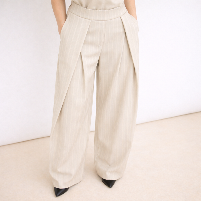 [MIXMUSE.NOHO] Eva, Pantaloni Barrel Con Pence Frontali