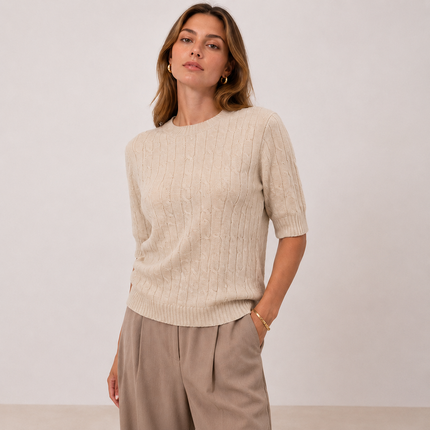 [MIXMUSE] Margot, Maglia A Trecce Con Maniche Corte E Girocollo