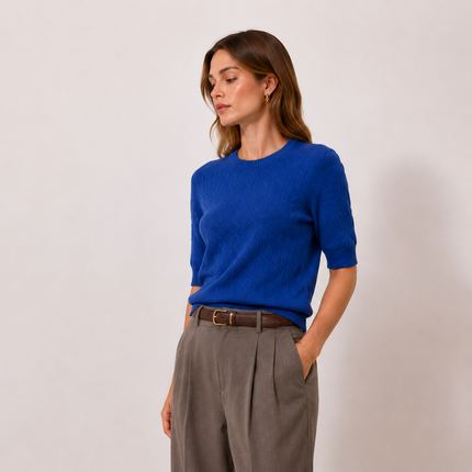 [MIXMUSE] Margot, Maglia A Trecce Con Maniche Corte E Girocollo