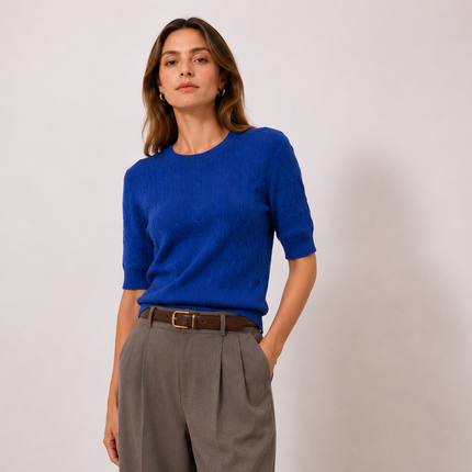 [MIXMUSE] Margot, Maglia A Trecce Con Maniche Corte E Girocollo