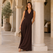 [MIXMUSE.COUTURE] Jumpsuit Couture, Tuta Lunga Fluida Con Scollo A V