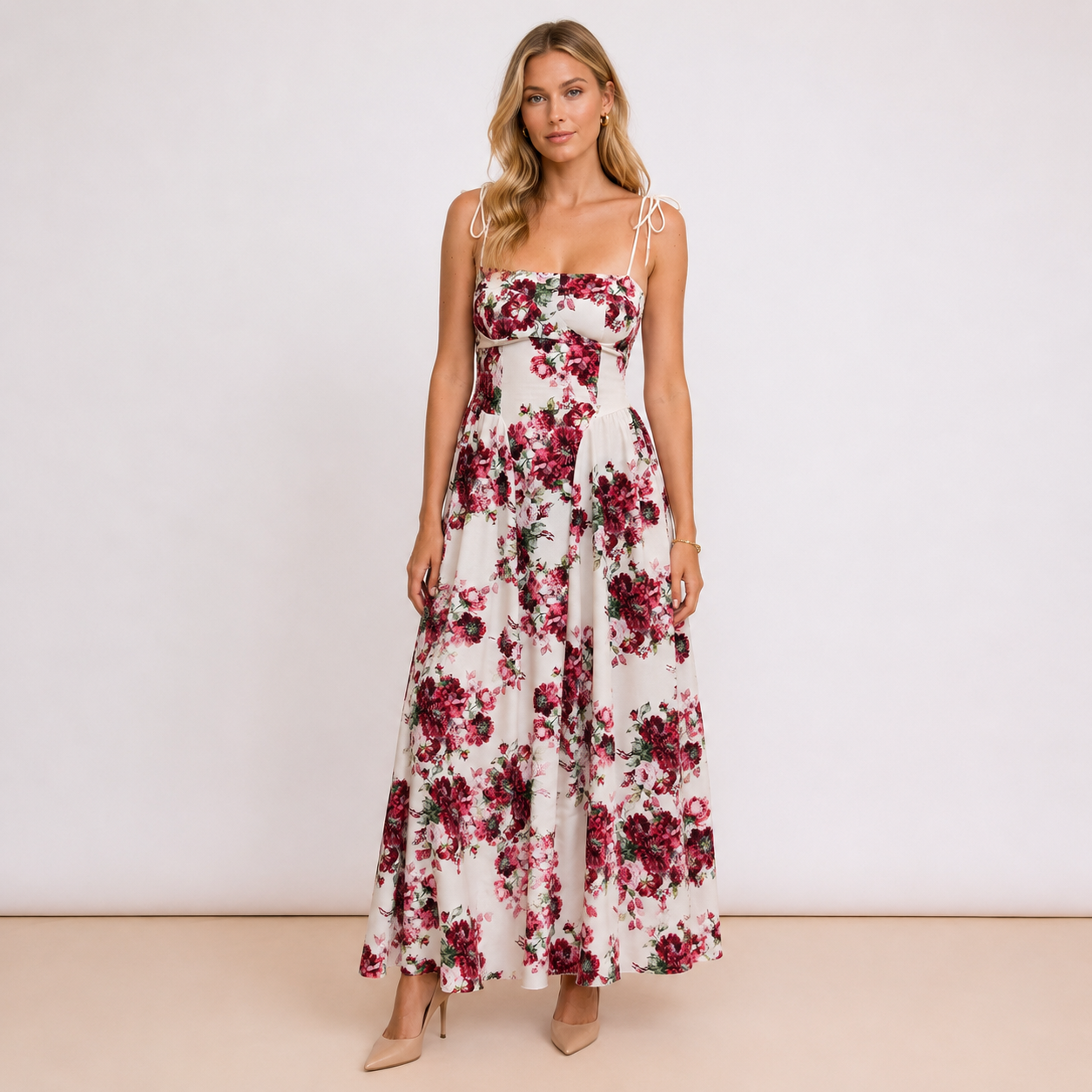 [MIXMUSE.COUTURE] Vestito Lungo Floreale Con Coppe Strutturate