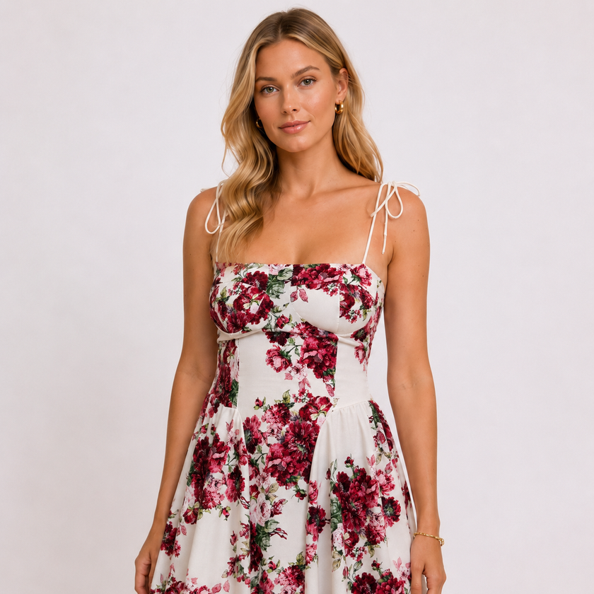 [MIXMUSE.COUTURE] Vestito Lungo Floreale Con Coppe Strutturate