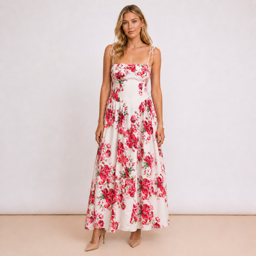 [MIXMUSE.COUTURE] Vestito Lungo Floreale Con Coppe Strutturate