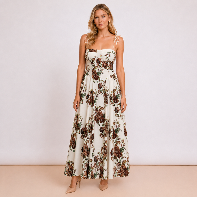 [MIXMUSE.COUTURE] Vestito Lungo Floreale Con Coppe Strutturate