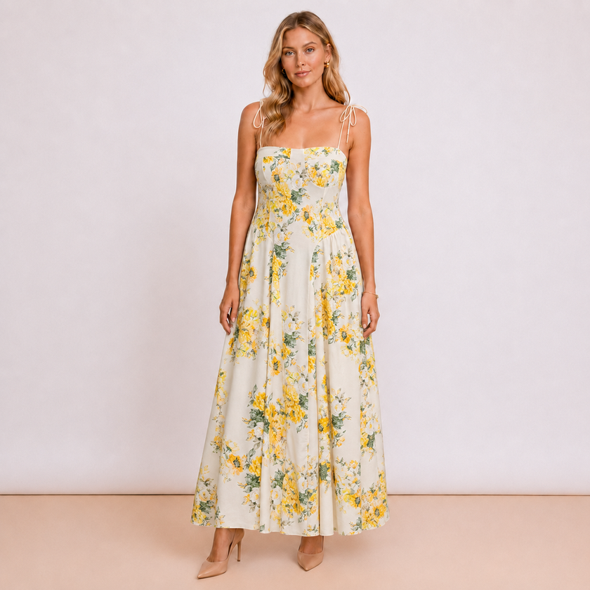 [MIXMUSE.COUTURE] Vestito Lungo Floreale Con Coppe Strutturate