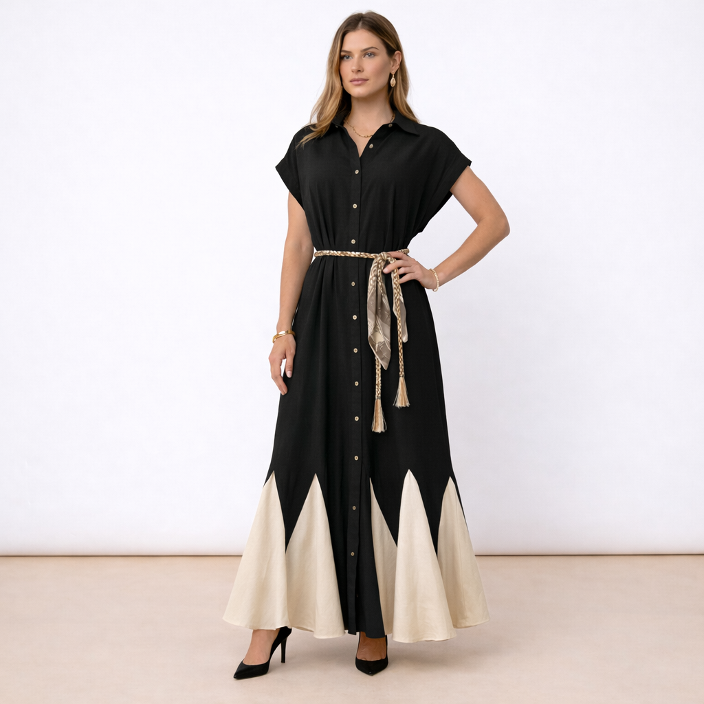 [MIXMUSE.NOHO] Vestito Chemisier in Lino Con Cintura In Corda