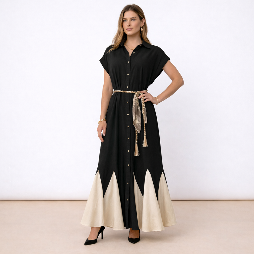 [MIXMUSE.NOHO] Vestito Chemisier in Lino Con Cintura In Corda