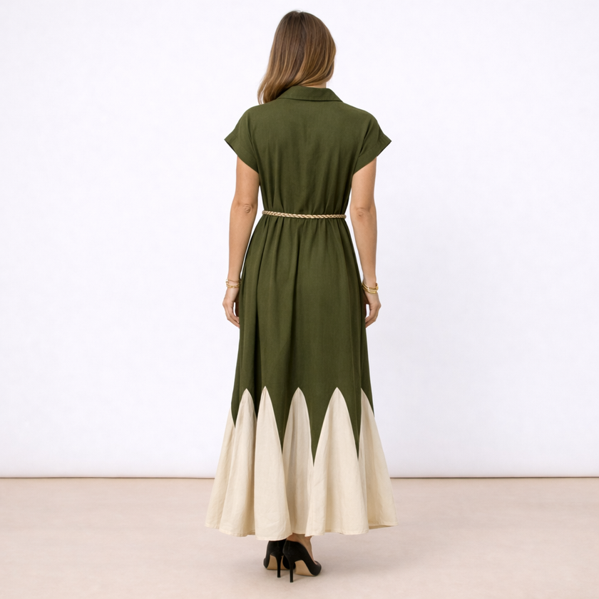 [MIXMUSE.NOHO] Vestito Chemisier in Lino Con Cintura In Corda