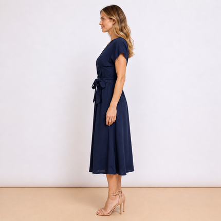 [MIXMUSE.COUTURE] Vestito Con Scollo A V, Bottoni e Cintura In Vita