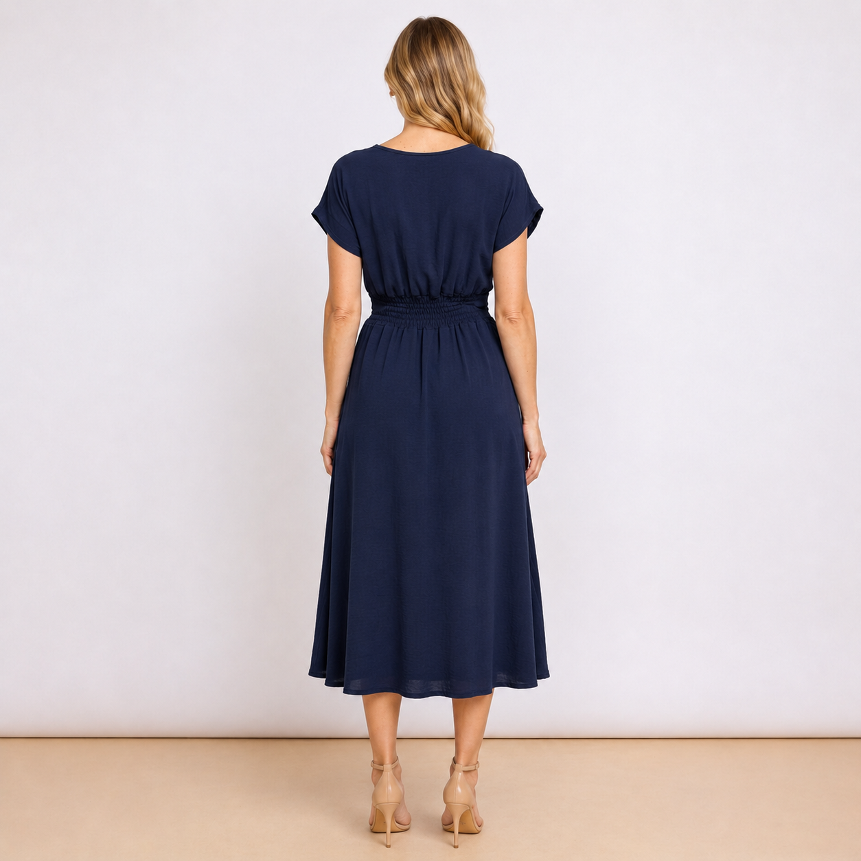 [MIXMUSE.COUTURE] Vestito Con Scollo A V, Bottoni e Cintura In Vita