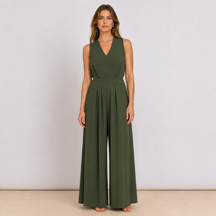[MIXMUSE.COUTURE] Jumpsuit Couture, Tuta Lunga Fluida Con Scollo A V