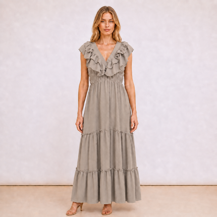 [MIXMUSE.NOHO] Carmen, Vestito Lungo Con Balze E Volant Sullo Scollo A V