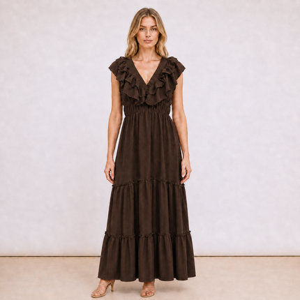 [MIXMUSE.NOHO] Carmen, Vestito Lungo Con Balze E Volant Sullo Scollo A V