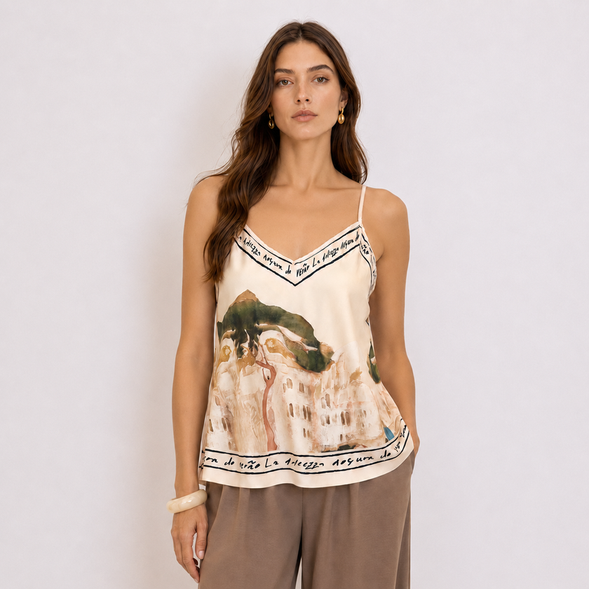 [MIXMUSE] Dolce Vita, Top Satinato Con Stampa