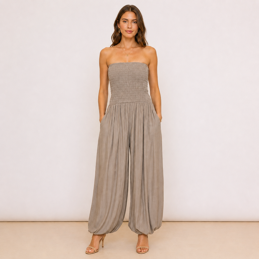 [MIXMUSE.NOHO] Tuta Pantalone A Fascia Con Corpetto Arricciato