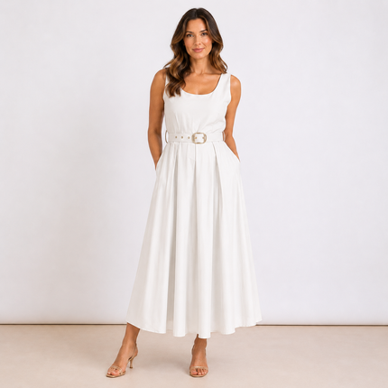 [MIXMUSE.COUTURE] Vestito Lungo In Cotone Con Scollo Ampio