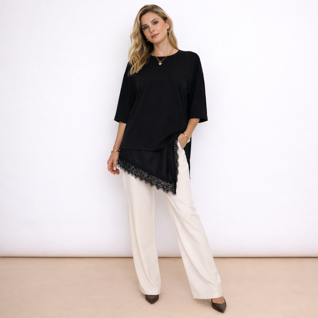 [MIXMUSE.NOHO] Maglia Con Inserto In Raso E Pizzo