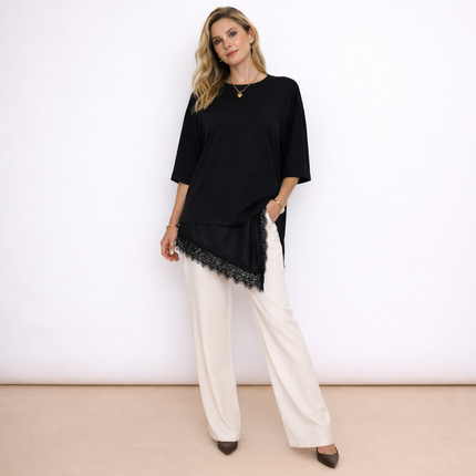 [MIXMUSE.NOHO] Maglia Con Inserto In Raso E Pizzo