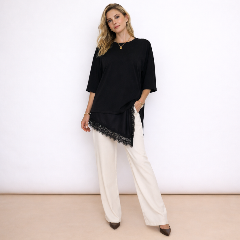 [MIXMUSE.NOHO] Maglia Con Inserto In Raso E Pizzo