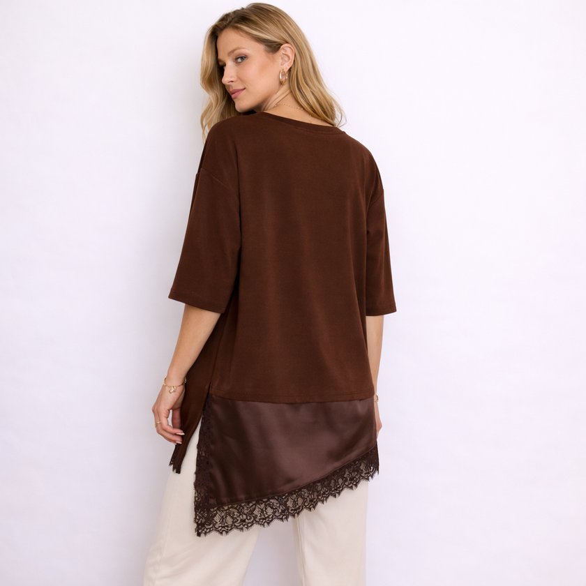 [MIXMUSE.NOHO] Maglia Con Inserto In Raso E Pizzo