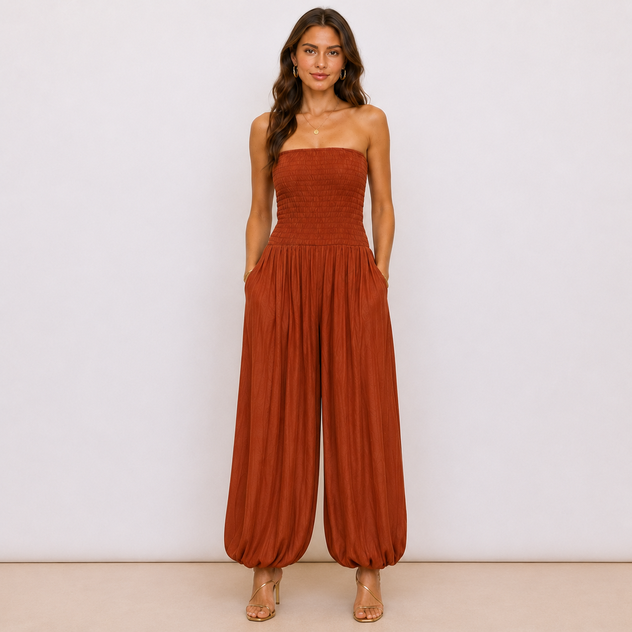[MIXMUSE.NOHO] Tuta Pantalone A Fascia Con Corpetto Arricciato