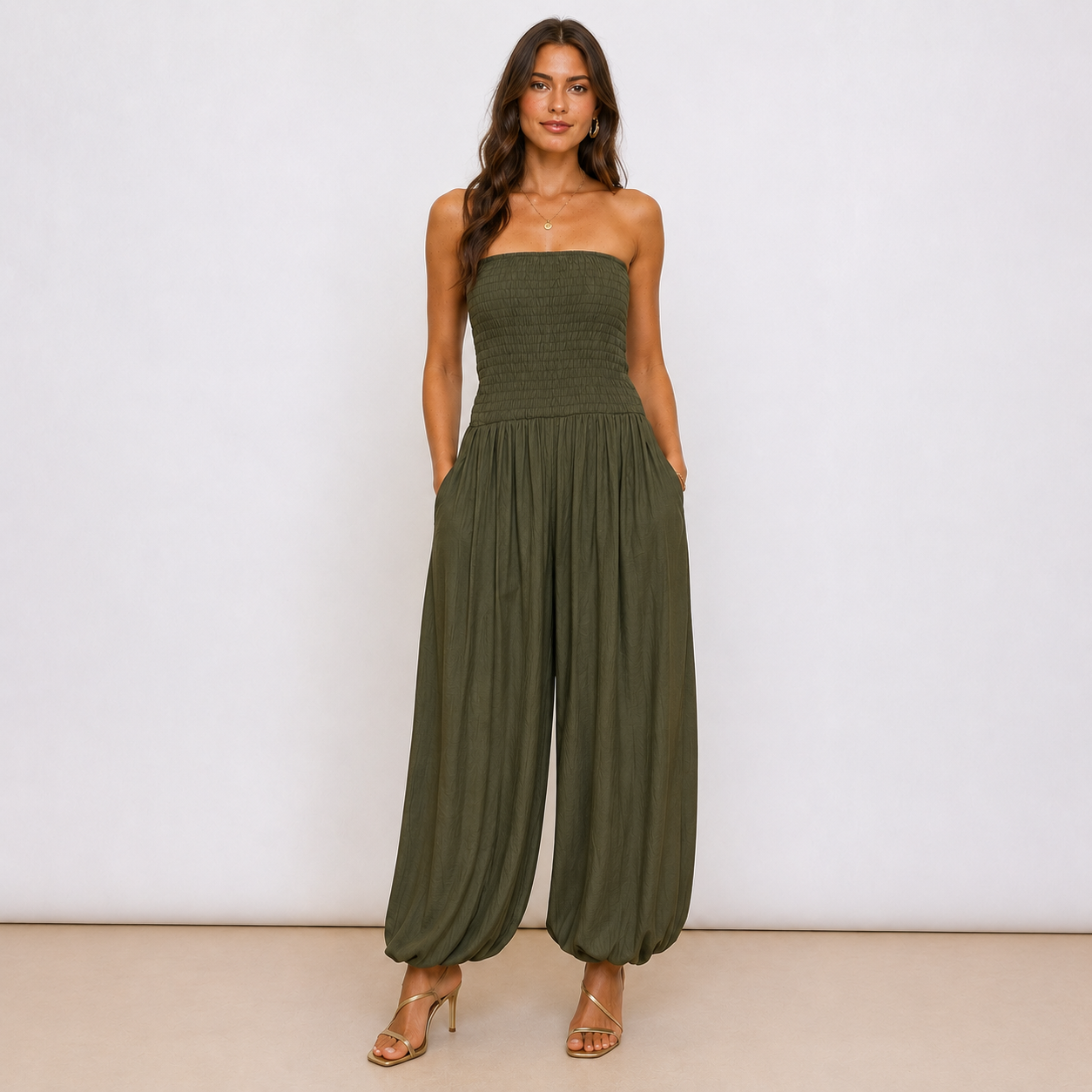 [MIXMUSE.NOHO] Tuta Pantalone A Fascia Con Corpetto Arricciato