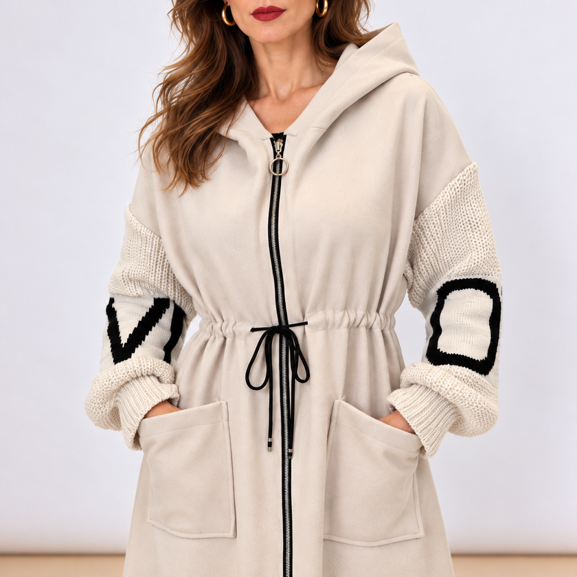 [MIXMUSE.NOHO] Nolita, Cappotto Combinato con Maniche in Maglia e Zip
