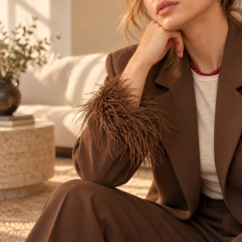 [MIXMUSE.SOUL] Blazer Con Piume Ai Polsini