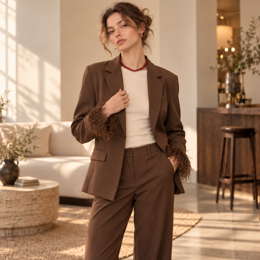 [MIXMUSE.SOUL] Blazer Con Piume Ai Polsini