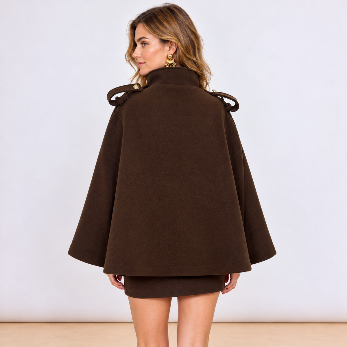 [MIXMUSE] Cappotto A Mantella Con Bottoni Dorati