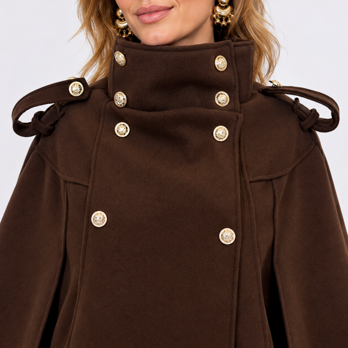 [MIXMUSE] Cappotto A Mantella Con Bottoni Dorati