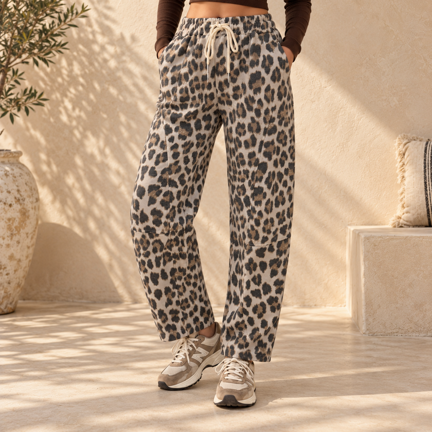 [MIXMUSE.SOUL] Relaxed fit-luipaardbroek met elastische taille en trekkoord