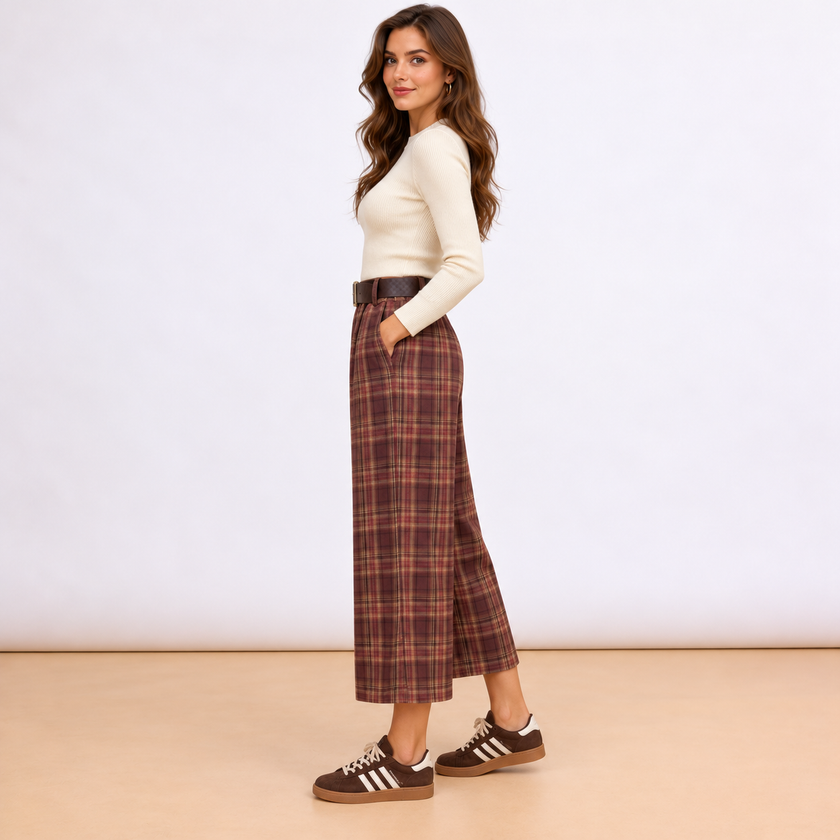 [MIXMUSE] Pantalone Tartan A Quadri Con Cintura In Vita