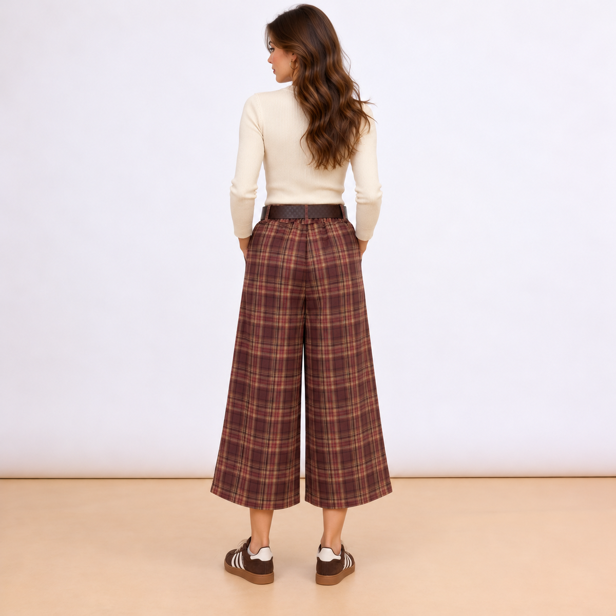 [MIXMUSE] Pantalone Tartan A Quadri Con Cintura In Vita