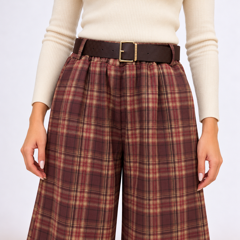 [MIXMUSE] Pantalone Tartan A Quadri Con Cintura In Vita
