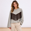 [MIXMUSE] Maglia Con Frange Sul Davanti E Manica Ampia