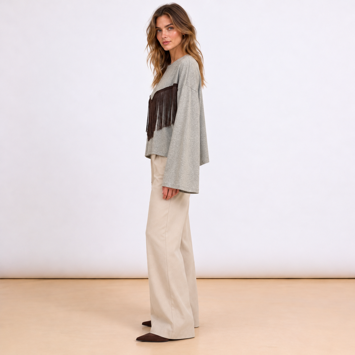 [MIXMUSE] Maglia Con Frange Sul Davanti E Manica Ampia