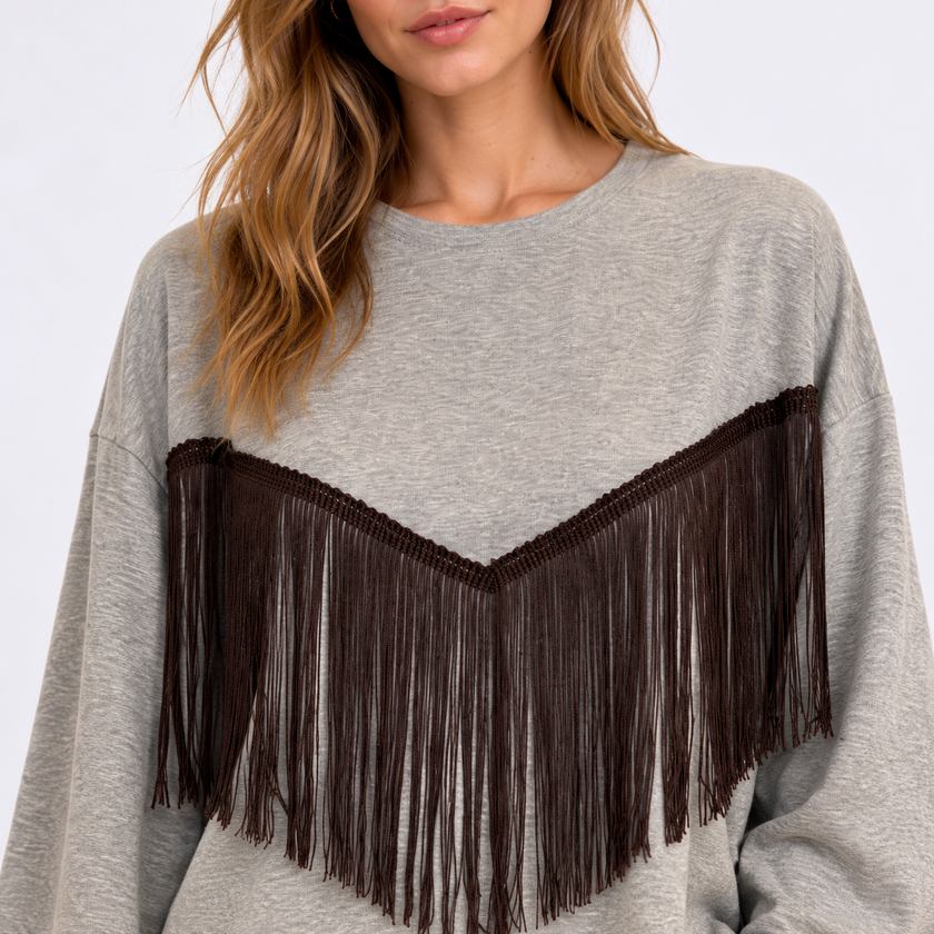 [MIXMUSE] Maglia Con Frange Sul Davanti E Manica Ampia