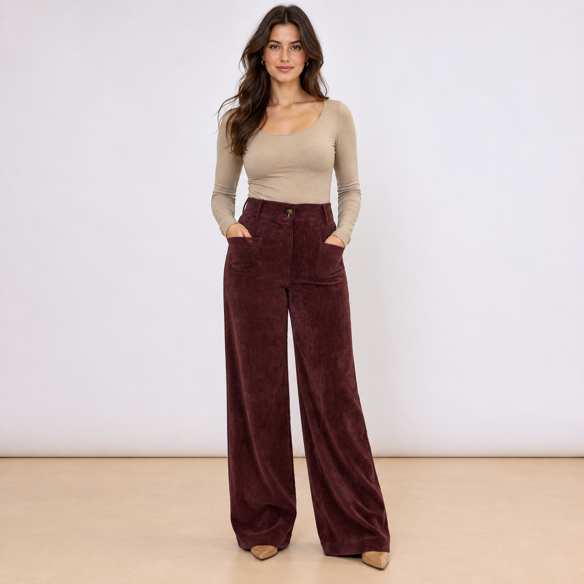 [MIXMUSE] Pantalone In Velluto A Coste Con Tasche Frontali