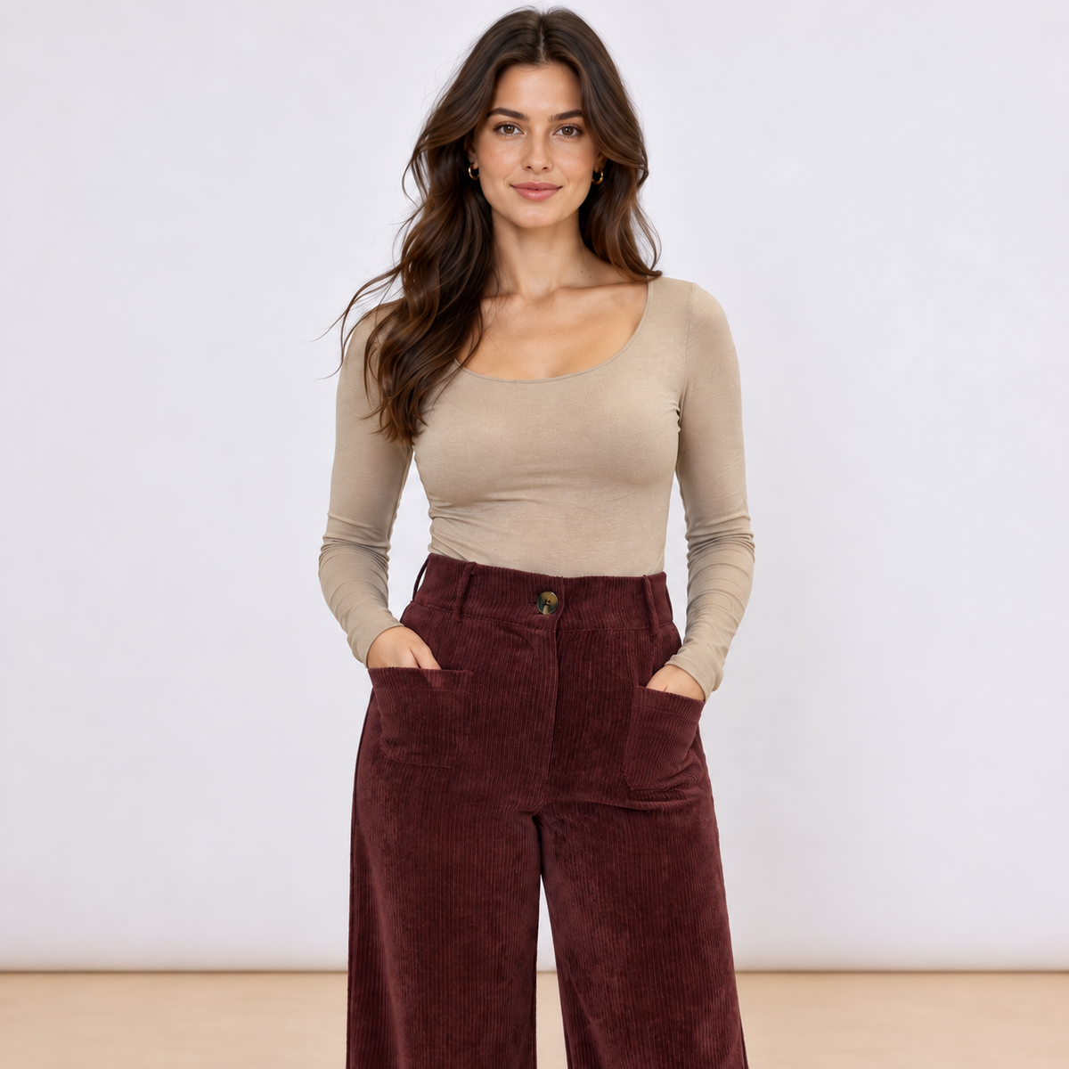 [MIXMUSE] Pantalone In Velluto A Coste Con Tasche Frontali