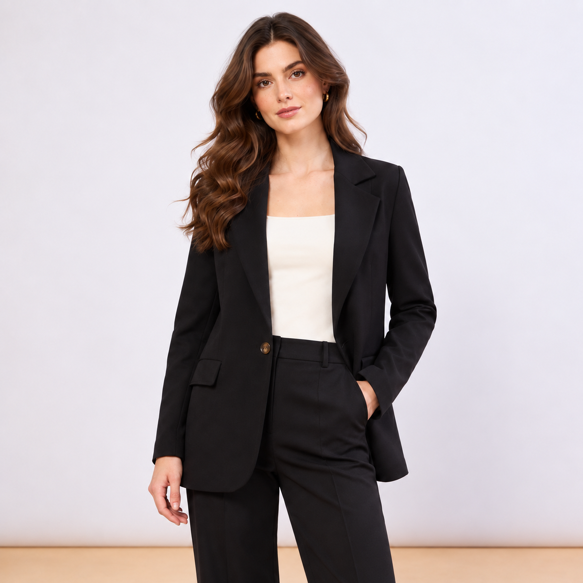 [MIXMUSE] Blazer Nero Elegante Monopetto con Revers
