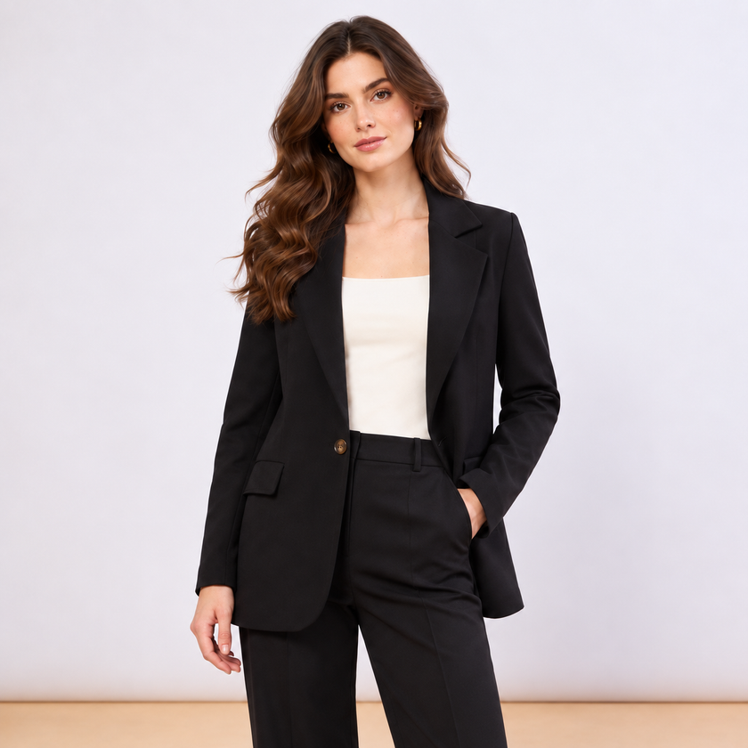 [MIXMUSE] Blazer Nero Elegante Monopetto con Revers