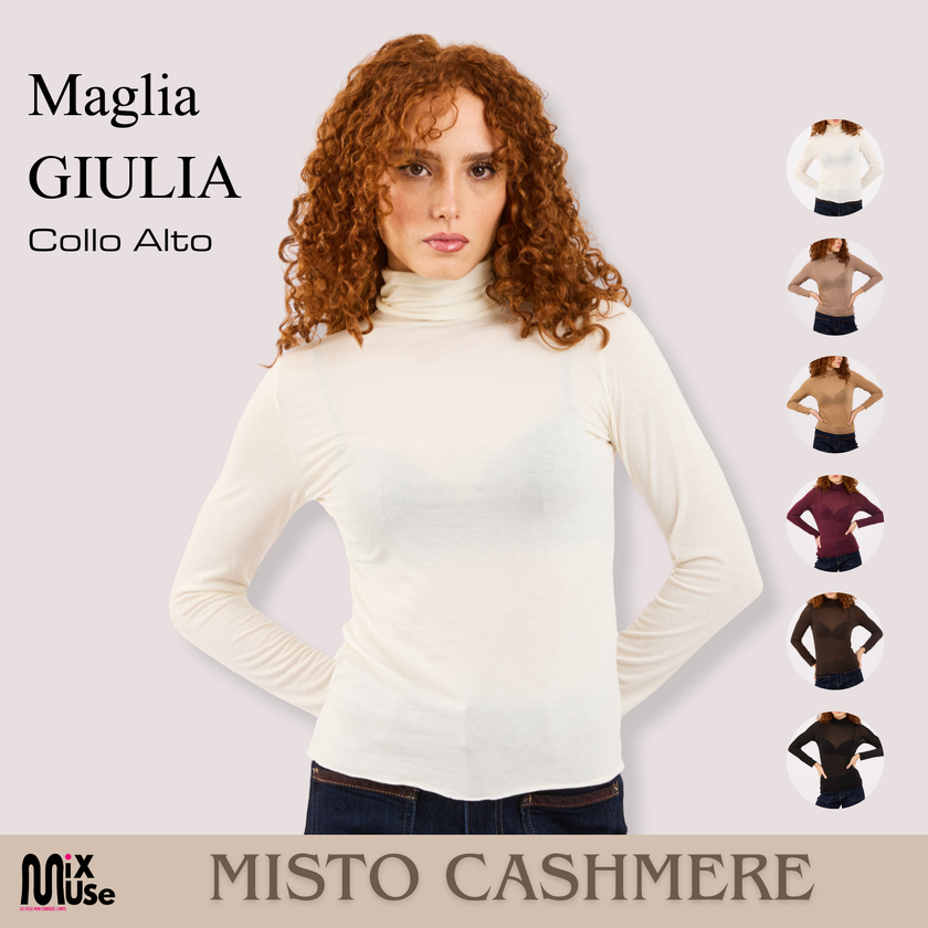 [MIXMUSE.COUTURE] Maglia Giulia Basic a Maniche Lunghe in Misto Cashmere