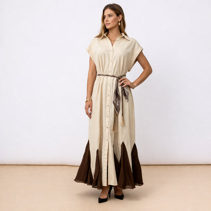 [MIXMUSE.NOHO] Vestito Chemisier in Lino Con Cintura In Corda