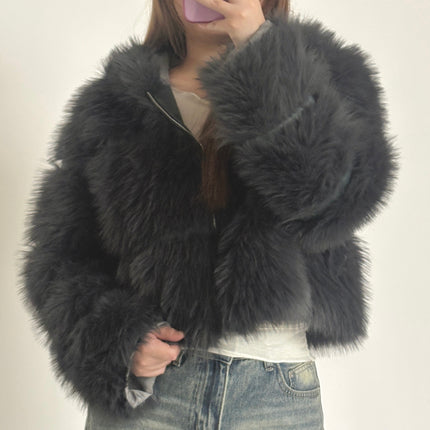 [MIXMUSE.COUTURE] Giacca In Eco Pelliccia Corta Con Cappuccio