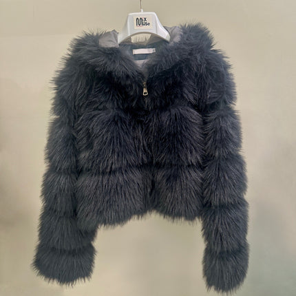 [MIXMUSE.COUTURE] Giacca In Eco Pelliccia Corta Con Cappuccio