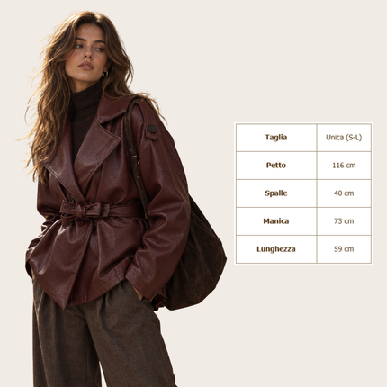 [MIXMUSE] Iconic, Giacca Trench Corta In Ecopelle Martellata Con Cintura