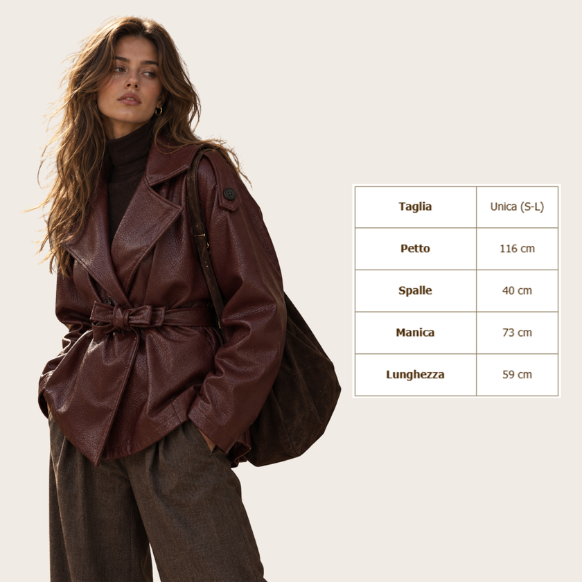 [MIXMUSE] Iconic, Giacca Trench Corta In Ecopelle Martellata Con Cintura