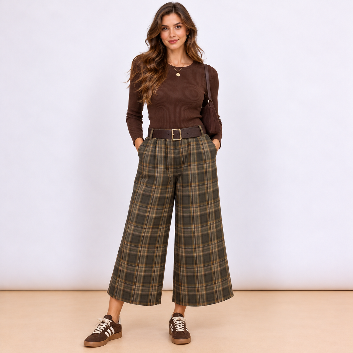 [MIXMUSE] Pantalone Tartan A Quadri Con Cintura In Vita